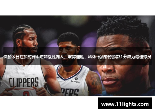 快船今日在加时赛中逆转战胜湖人，取得连胜，科怀·伦纳德抢得31分成为最佳球员